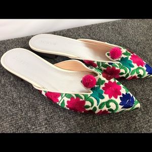 J. Crew pointed mules embroidered 7.5 rainbow